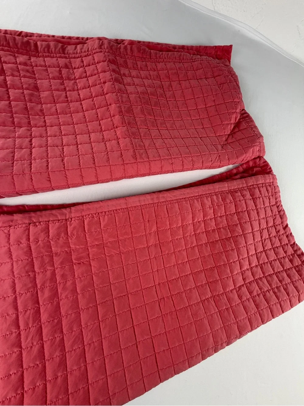 2 - Pair Ann Gish Quilted Euro Pillow Shams in Coral Pink 100% Washable Silk